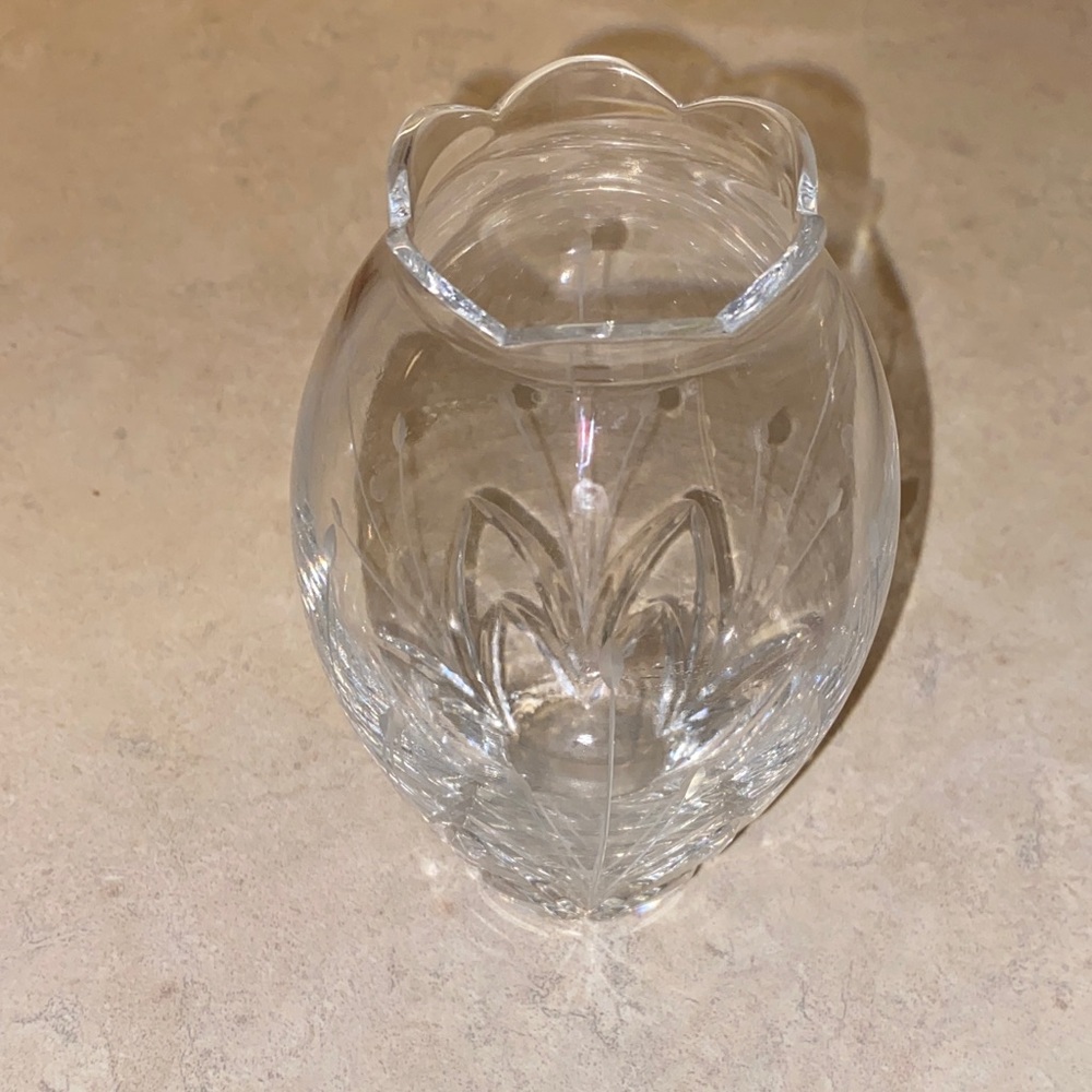 Vintage Clear Glass Vase with etched design